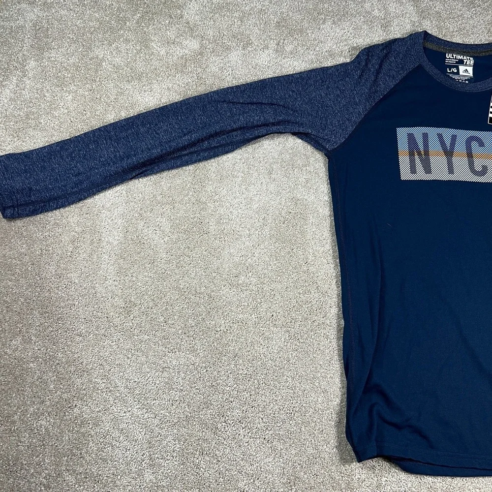 Adidas Mens Large Blue Crew Neck Long Sleeve Pullover NYCFC Performance Tee NWT‎